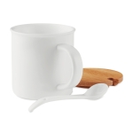 Tasse en céramique avec couvercle en bambou et cuillère 380 ml Topped couleur blanc deuxième vue