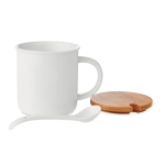 Tasse en céramique avec couvercle en bambou et cuillère 380 ml Topped couleur blanc