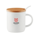 Tasse en céramique avec couvercle en bambou et cuillère 380 ml Topped couleur blanc troisième vue principale