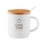 Tasse en céramique avec couvercle en bambou et cuillère 380 ml Topped couleur blanc deuxième vue principale