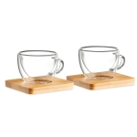 Lot de 2 petites tasses à café avec base en bambou 60ml Espresso couleur transparent