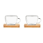 Lot de 2 petites tasses à café avec base en bambou 60ml Espresso couleur transparent deuxième vue