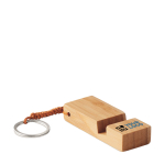 Porte-clés publicitaire en bambou avec support pour portable Bamboo Go vue avec zone d'impression