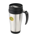 Tasse isotherme en acier avec intérieur en plastique 400ml Barista couleur noir vue avec impression sérigraphique