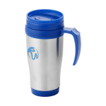 Tasse isotherme en acier avec intérieur en plastique 400ml Barista couleur bleu vue avec impression sérigraphique