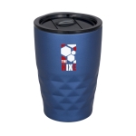 Verre thermique en acier aux formes géométriques 350ml Avenue Liberica couleur bleu vue avec impression sérigraphique