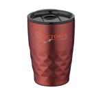 Verre thermique en acier aux formes géométriques 350ml Avenue Liberica couleur rouge deuxième vue avec logo