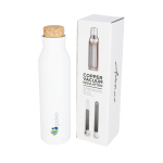 Bouteille publicitaire en acier avec bouchon liège 590 ml Avenue Park couleur blanc vue avec impression sérigraphique