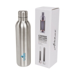 Gourde isotherme personnalisée sans condensation 510 ml Avenue Centre couleur argenté vue avec impression sérigraphique
