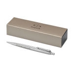 Stylo argenté Parker en inox avec logo, encre bleue Parker Jotter Inox couleur argenté vue impression avec logo 2