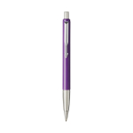 Stylo promotionnel bicolore de base à l'Encre Bleue Parker Vector couleur violet deuxième vue frontale