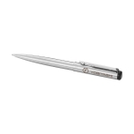 Stylo en acier au design exclusif avec encre bleue Parker Vector Inox couleur argenté vue avec impression sérigraphique