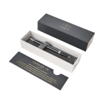 Stylo de qualité à finition métallique Encre Bleue Parker IM Silver couleur noir deuxième vue avec boîte