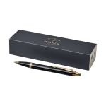Stylos métal personnalisés finition dorée Encre bleue Parker IM Gold couleur noir deuxième vue frontale