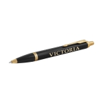 Stylos métal personnalisés finition dorée Encre bleue Parker IM Gold couleur noir vue avec impression sérigraphique