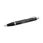 Stylos métal personnalisés finition dorée Encre bleue Parker IM Gold vue avec impression sérigraphique