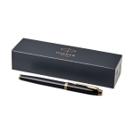 Stylo métal bicolore avec finitions dorées Encre bleue Parker IM Gold couleur noir deuxième vue frontale