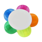 Cinq surligneurs fluorescents en plastique en forme de fleur Flower couleur blanc deuxième vue frontale