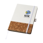 Carnet élégant en liège A5 avec des pages lignées JournalBooks Cork couleur blanc vue avec impression sérigraphique