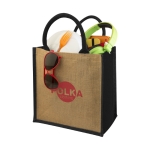 Sac toile de jute personnalisable avec poignées en coton Jute Side couleur noir vue impression avec logo