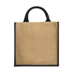 Sac toile de jute personnalisable avec poignées en coton Jute Side couleur noir deuxième vue frontale