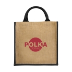 Sac toile de jute personnalisable avec poignées en coton Jute Side couleur noir deuxième vue impression sérigraphique
