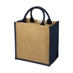 Sac toile de jute personnalisable avec poignées en coton Jute Side couleur bleu