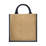 Sac toile de jute personnalisable avec poignées en coton Jute Side couleur bleu deuxième vue frontale