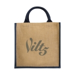 Sac toile de jute personnalisable avec poignées en coton Jute Side couleur bleu deuxième vue impression sérigraphique
