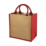 Sac toile de jute personnalisable avec poignées en coton Jute Side couleur rouge
