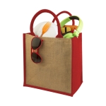 Sac toile de jute personnalisable avec poignées en coton Jute Side couleur rouge deuxième vue