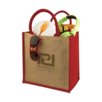 Sac toile de jute personnalisable avec poignées en coton Jute Side couleur rouge vue impression avec logo