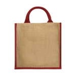 Sac toile de jute personnalisable avec poignées en coton Jute Side couleur rouge deuxième vue frontale