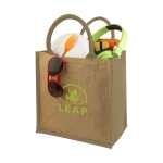 Sac toile de jute personnalisable avec poignées en coton Jute Side couleur naturel vue impression avec logo