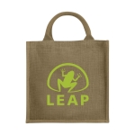 Sac toile de jute personnalisable avec poignées en coton Jute Side couleur naturel deuxième vue impression sérigraphique