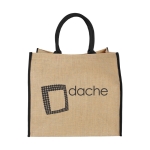 Sac cabas en jute fermeture velcro et doubles poignées Jute Edge couleur noir deuxième vue impression sérigraphique