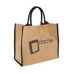 Sac cabas en jute fermeture velcro et doubles poignées Jute Edge couleur noir vue impression sérigraphique