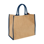 Sac cabas en jute fermeture velcro et doubles poignées Jute Edge couleur bleu