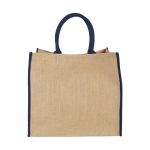 Sac cabas en jute fermeture velcro et doubles poignées Jute Edge couleur bleu deuxième vue frontale