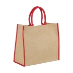 Sac cabas en jute fermeture velcro et doubles poignées Jute Edge couleur rouge