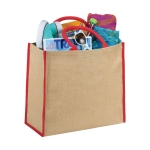Sac cabas en jute fermeture velcro et doubles poignées Jute Edge couleur rouge vue détail 1