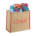 Sac cabas en jute fermeture velcro et doubles poignées Jute Edge couleur rouge deuxième vue impression sérigraphique