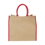 Sac cabas en jute fermeture velcro et doubles poignées Jute Edge couleur rouge deuxième vue frontale