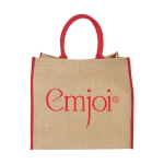 Sac cabas en jute fermeture velcro et doubles poignées Jute Edge couleur rouge deuxième vue impression sérigraphique