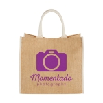 Sac cabas en jute fermeture velcro et doubles poignées Jute Edge couleur blanc deuxième vue impression sérigraphique