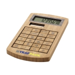Calculatrice personnalisable en bambou à 8 chiffres Bamboo couleur bois vue avec impression sérigraphique