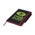 Carnet avec stylo et détails coloré A5 avec pages lignées BlackBook couleur rouge vue impression sérigraphique
