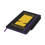 Carnet avec stylo et détails coloré A5 avec pages lignées BlackBook couleur violet vue impression sérigraphique