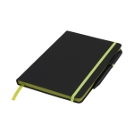 Carnet avec stylo et détails coloré A5 avec pages lignées BlackBook couleur vert lime deuxième vue frontale