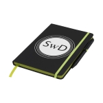Carnet avec stylo et détails coloré A5 avec pages lignées BlackBook couleur vert lime vue impression sérigraphique